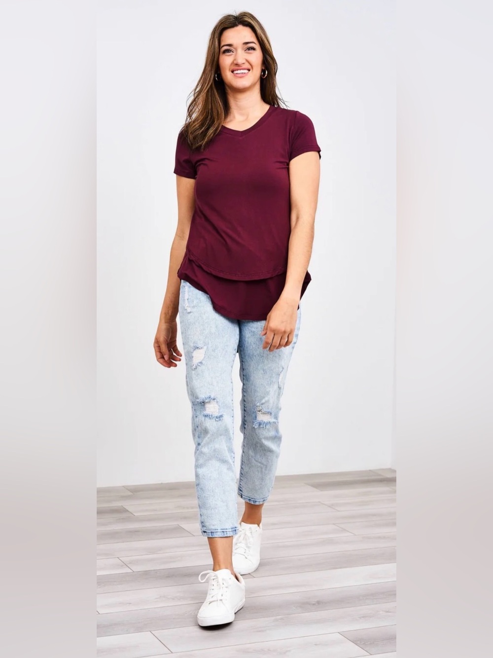 Latched Mama V-Neck Boyfriend Charcoal Gray Nursing Tee 3X - Picture 7 of 7